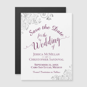 Cassis on White Silver Lace Save the Date Magnet