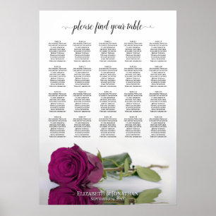 Cassis Purple Rose 20 Table Wedding Seating Chart