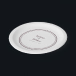 Cassis Purple Simple Modern Bride & Groom Wedding Paper Plate<br><div class="desc">Simple, minimalist and chic Wedding party plates feature the names of the bride and groom with the wedding event date in trendy cassis purple lettering and script. This modern design includes a double framed border in chic purple on a minimalist white background. Personalise with your wedding details! Perfect for your...</div>