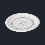 Cassis Purple Simple Modern Bride & Groom Wedding Paper Plate<br><div class="desc">Simple, minimalist and chic Wedding party plates feature the names of the bride and groom with the wedding event date in trendy cassis purple lettering and script. This modern design includes a double framed border in chic purple on a minimalist white background. Personalise with your wedding details! Perfect for your...</div>