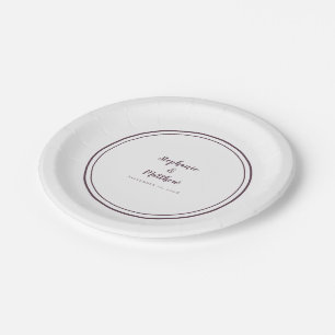Cassis Purple Simple Modern Bride & Groom Wedding Paper Plate