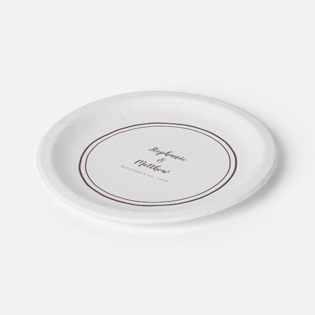 Cassis Purple Simple Modern Bride & Groom Wedding Paper Plate (Angled)