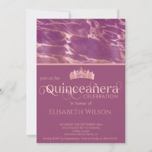 Cassis rose gold marble tiara Quinceañera Invitation