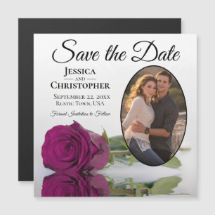Cassis Rose on White Wedding Save The Date Photo Magnetic Invitation