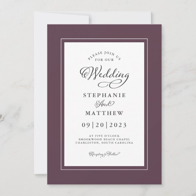 Cassis Wedding Elegant Script Chic Modern Frame Invitation (Front)
