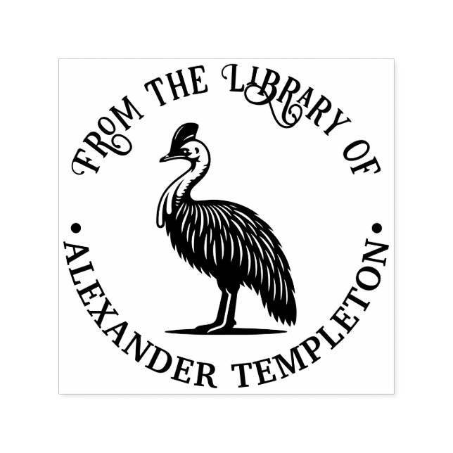 Cassowary Bird Australia Library Book Name Self-inking Stamp (Design)