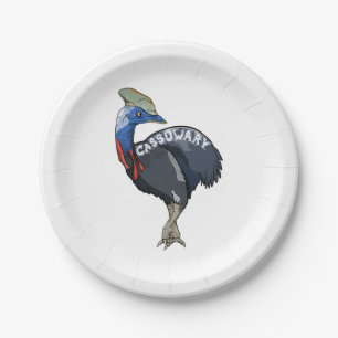 cassowary coloured woth text paper plate