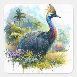 Cassowary Watercolor Art Square Sticker