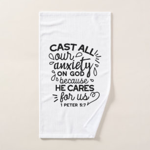 Cast All Your Anxiety – 1 Peter 5:7 Bible Verse Hand Towel