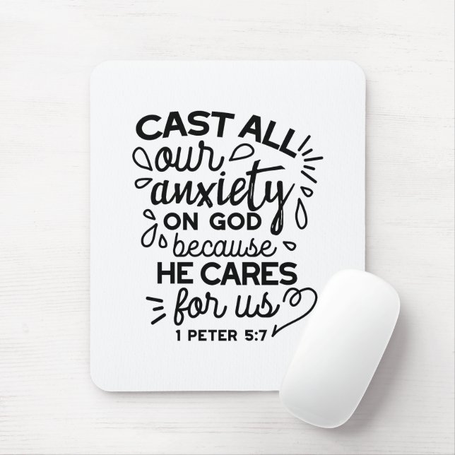 Cast All Your Anxiety – 1 Peter 5:7 Bible Verse Mouse Pad (With Mouse)