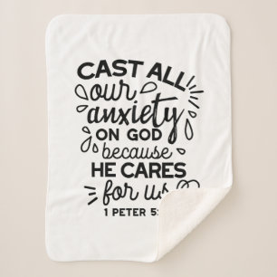 Cast All Your Anxiety – 1 Peter 5:7 Bible Verse Sherpa Blanket