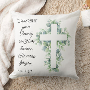Cast All your Anxiety on Him Eucalyptus Cross Cushion