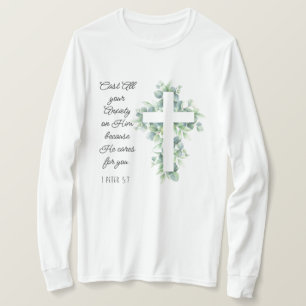 Cast All your Anxiety on Him Eucalyptus Cross T-Shirt