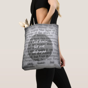 Cast Down, Not Destroyed Quote Bible Tote Bag