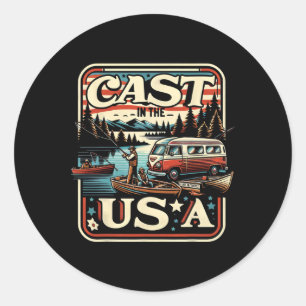 Cast In The Usa Vintage Fishing Adventure Classic Round Sticker