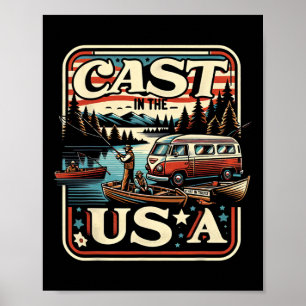 Cast In The Usa Vintage Fishing Adventure Poster