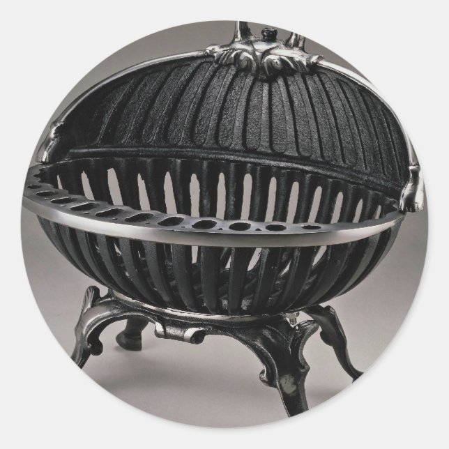 Cast iron fire basket, oval design classic round sticker (Front)