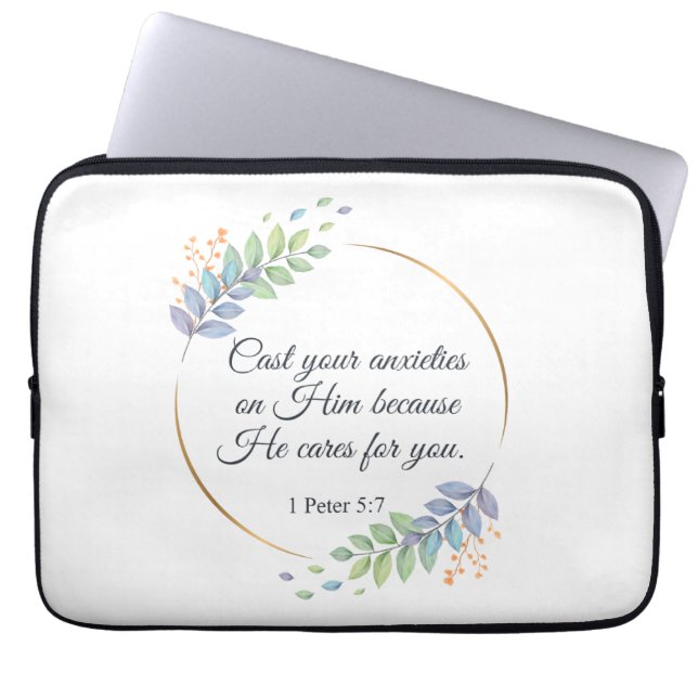 Cast Your Anxieties on Him 1 Peter 5:7 Laptop Sleeve (Front)