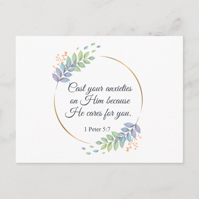 Cast Your Anxieties on Him 1 Peter 5:7 Postcard (Front)