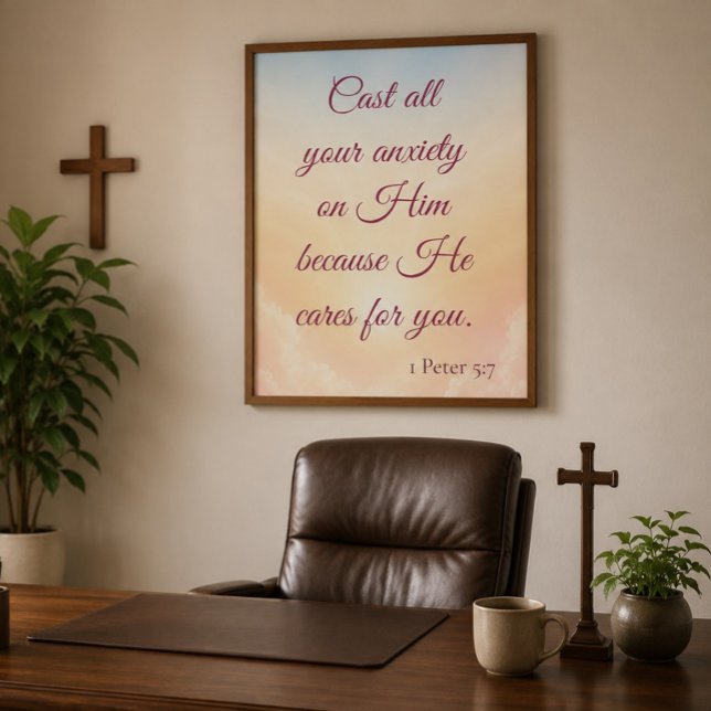 Cast Your Anxiety on Him Pastel Sunrise Scripture  Poster (Creator Uploaded)