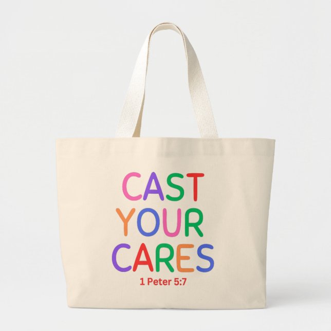 Cast Your Cares 1 Peter 5:7 Tote Bag (Front)