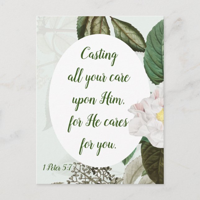 Cast your Cares, Anxiety, Worry Inspirational Postcard (Front)