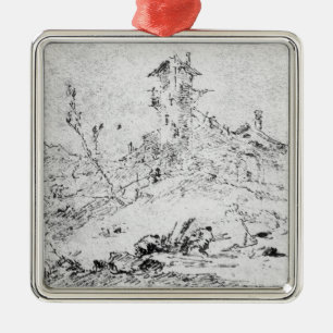 Castel Cogolo Per Andar a Trento (pen & ink on pap Metal Tree Decoration