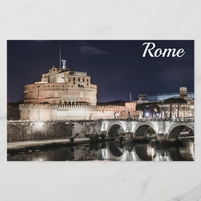 Castel Sant Angelo at night in Rome Stationery (Front)