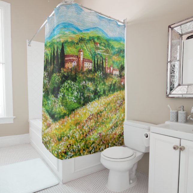 CASTELS IN CHIANTI LANDSCAPE ,YELLOW FLOWER FIELDS SHOWER CURTAIN (In Situ)