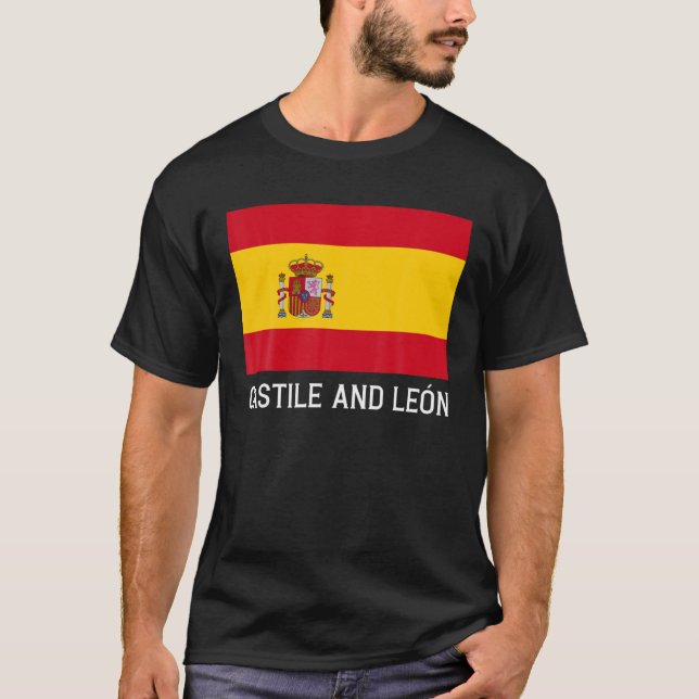 Castile And León Spain Flag Emblem Escudo Bandera T-Shirt (Front)