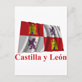 Castilla y León waving flag with name Postcard