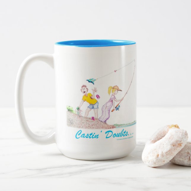 Castin' Doubts  Two-Tone Coffee Mug (With Donut)