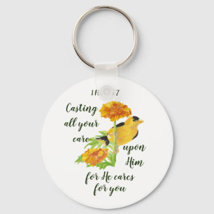 Casting all your care upon Him 1 Peter 5:7 quote Key Ring