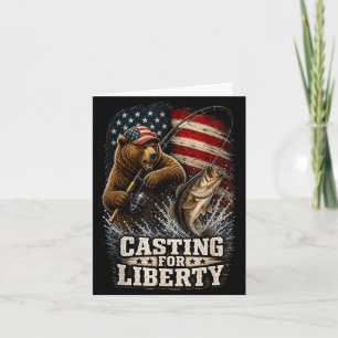 Casting for liberty patriotic bear fishing angler card