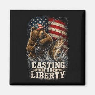 Casting for liberty patriotic bear fishing angler magnet