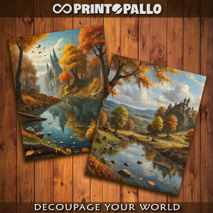 Castle and a river in autumn  tissue paper