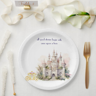 Castle and Carriage Twin Baby Shower Paper Plate