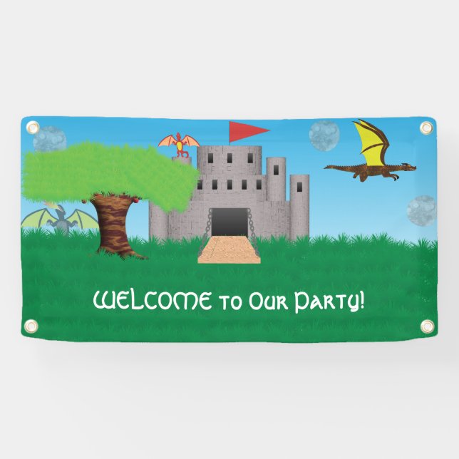 Castle and Dragon Themed Party Banner (Horizontal)