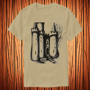 Castle black and white sketch AI Art T-Shirt