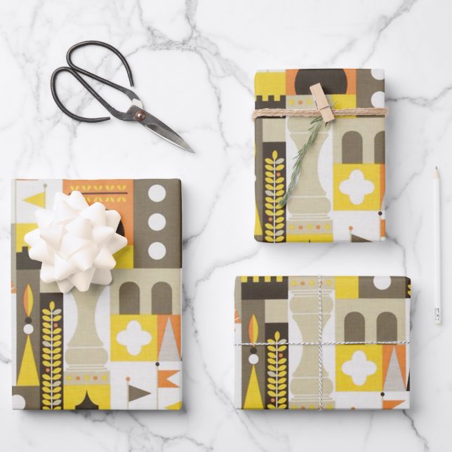 Castle Blocks Orange Wrapping Paper Sheet (Front)