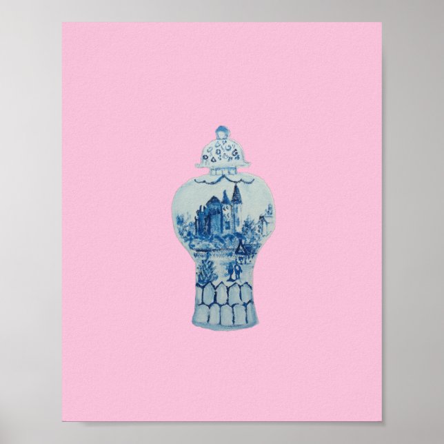 Castle Blue and White Ginger Jar Art Print (Front)