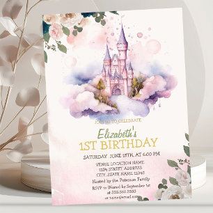 Castle Clouds Flowers Polka Dots Birthday   Invitation