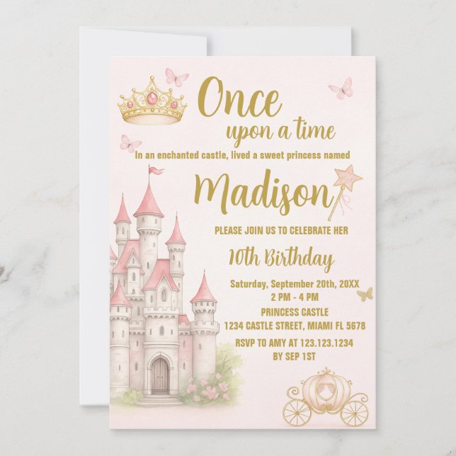 Castle & Crown Princess Birthday Invitation (Front)