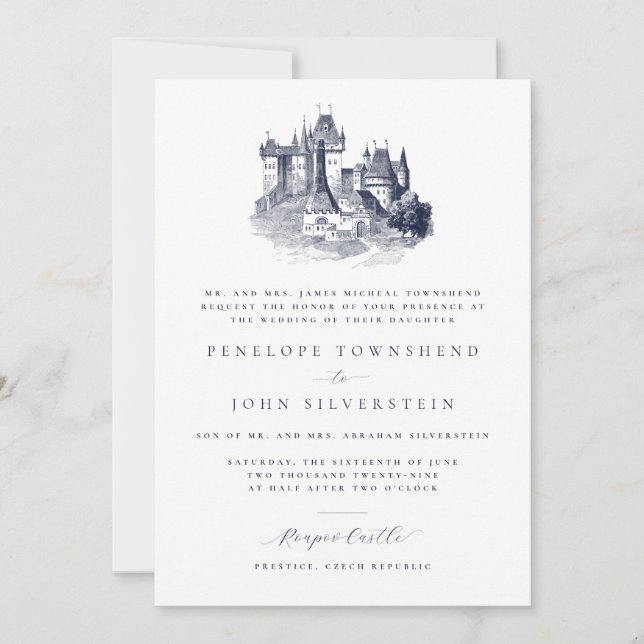 Castle Elegant Illustration Formal Wedding Invitation (Front)