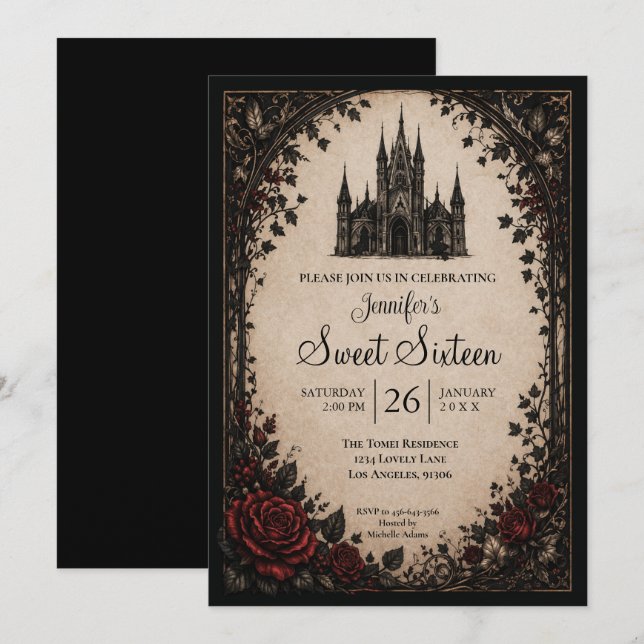Castle Floral Gothic Sweet 16 Invitation (Front/Back)