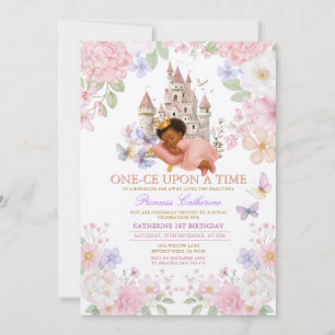 Castle Floral Pastel Princess 1st Birthday Invitation