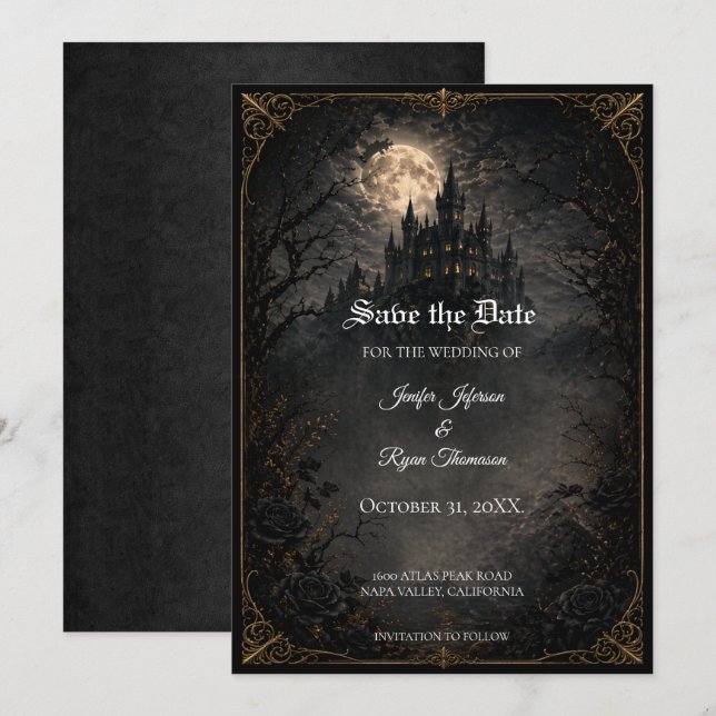 Castle Gothic wedding save the date invitation (Front/Back)