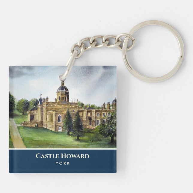 Castle Howard York England Watercolor Painting Key Ring (Back)