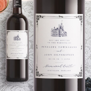 Castle Illustration Border Wedding Invitation Wine Label