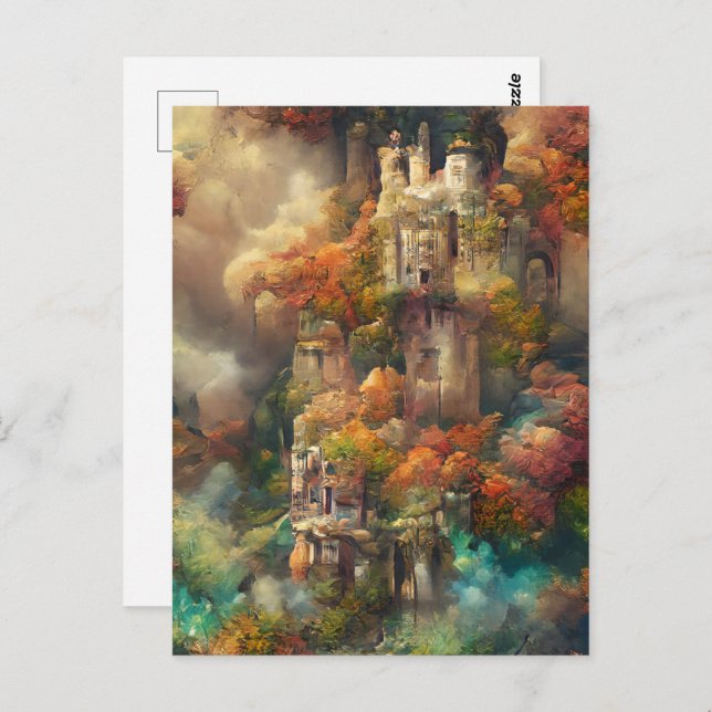 Castle In Forest, Fantasy Jungle, Fall Postcard (Front/Back)